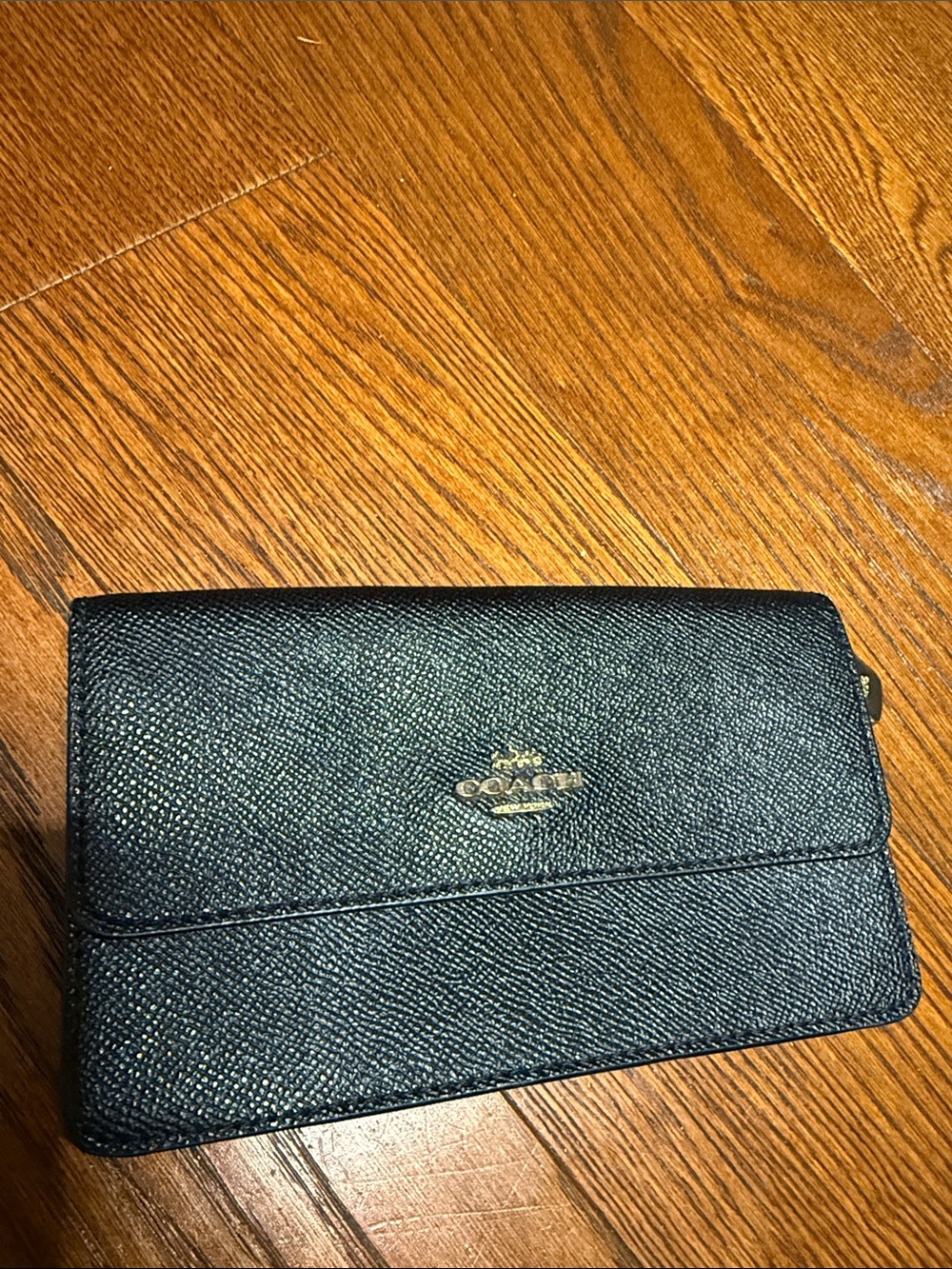 Coach Black Saffiano Leather Continental Wallet with Gold Logo